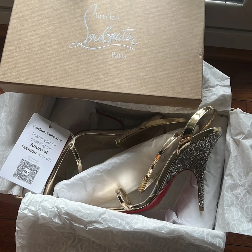 Christian Louboutin Gold Arch Queen Crystal Embellished Sandal Heels - Picture 9 of 13